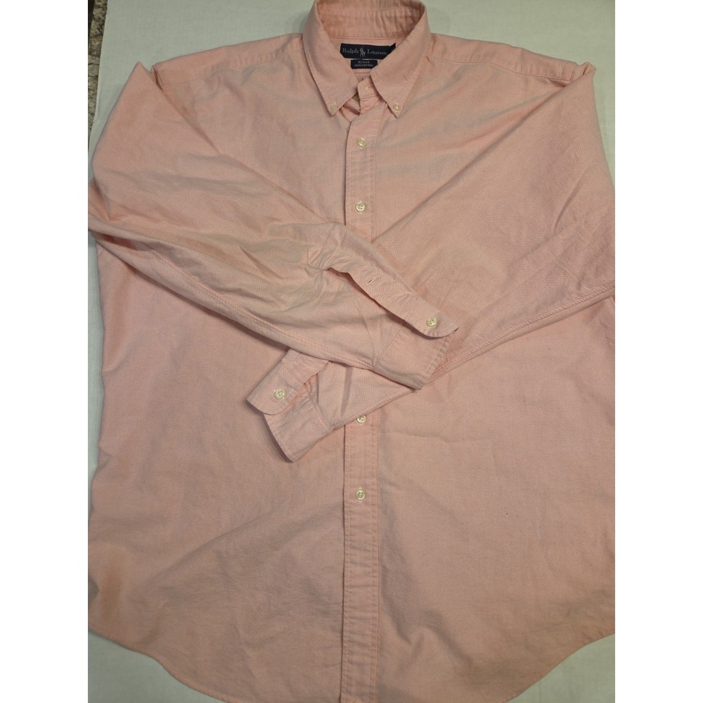 Polo Ralph Lauren Vintage Men Classic Fit Long Sleeve Oxford Shirt Salmon Pink L - Picture 4 of 5